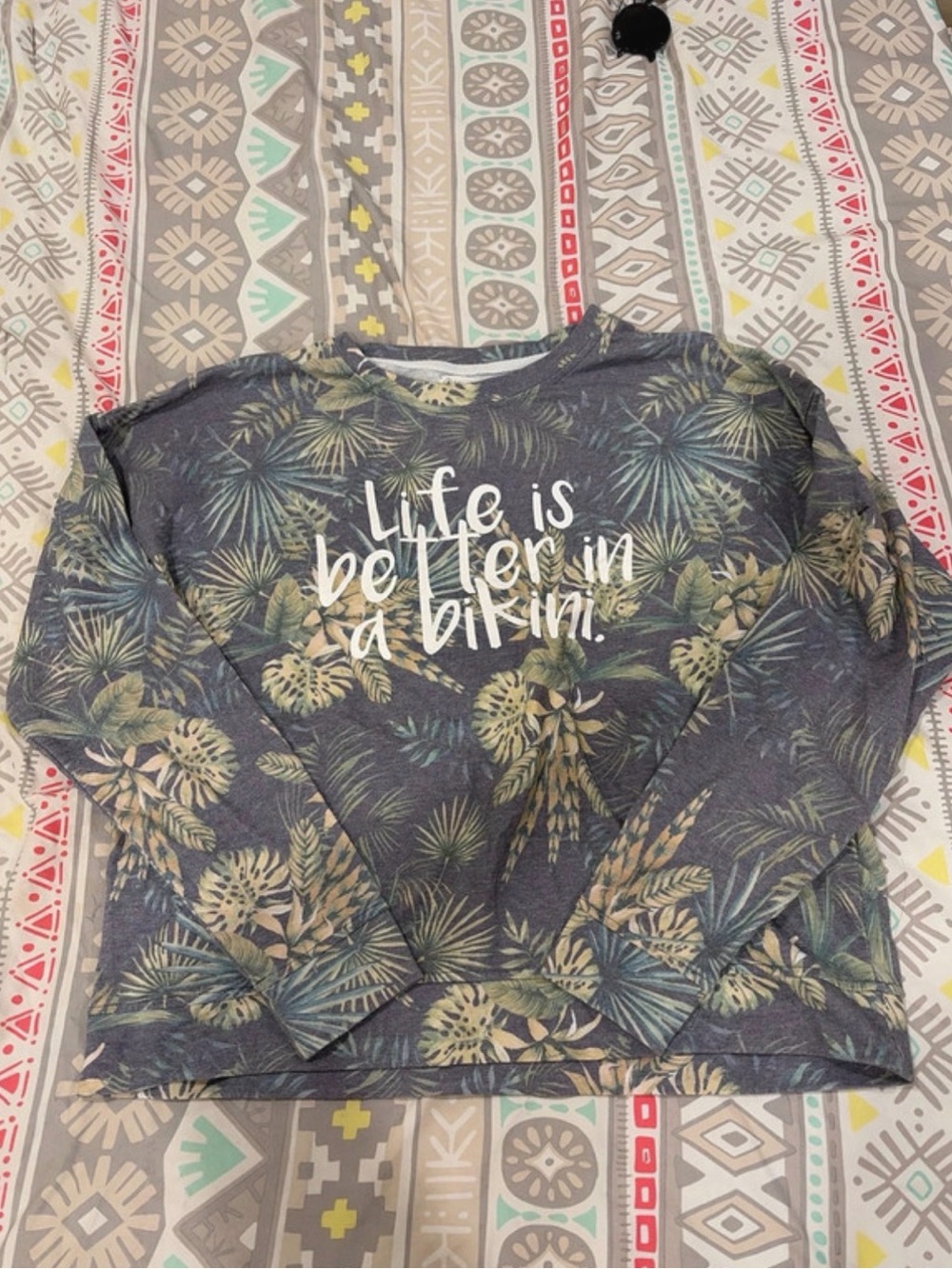 Body Glove Gray Palm-Print Crewneck Sweatshirt